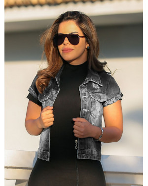 Jaqueta Jeans Destroyed Black | Moda Evangelica